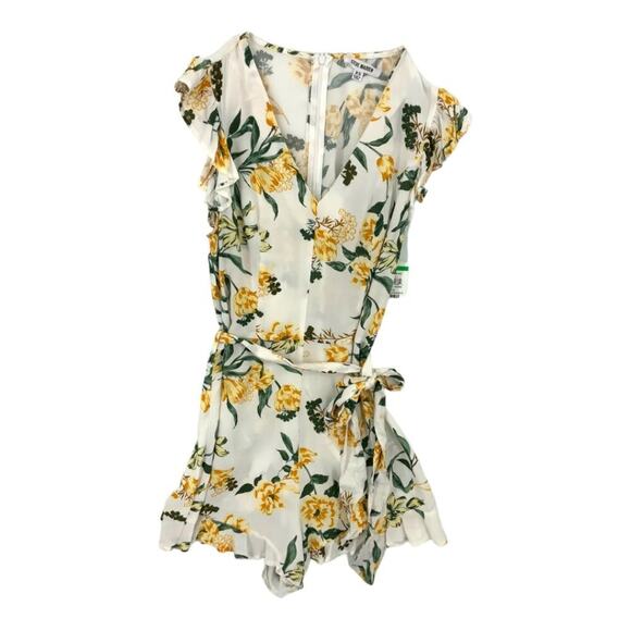 Steve Madden Yellow Floral V Neck Flutter Sleeve Romper Size XS NWOT - Picture 1 of 7